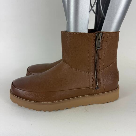 UGG Deconstructed Mini Zip Winter Boots Womens 8 Chestnut Leather High Top Shoes - Picture 5 of 9